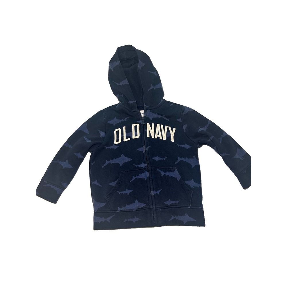 Old Navy Toddler Boys Shark Print Zip Up Hoodie Jacket Size 2T Navy Blue Fleece